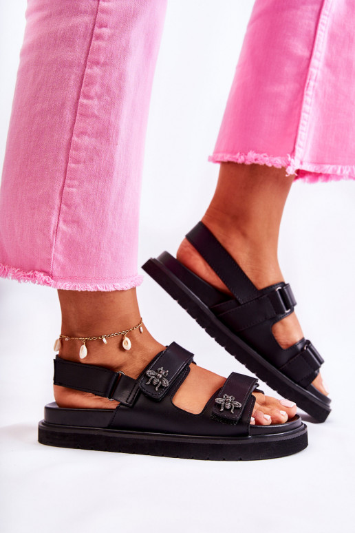 Feminino Sandálias femininas com enfeites cor preta Elly