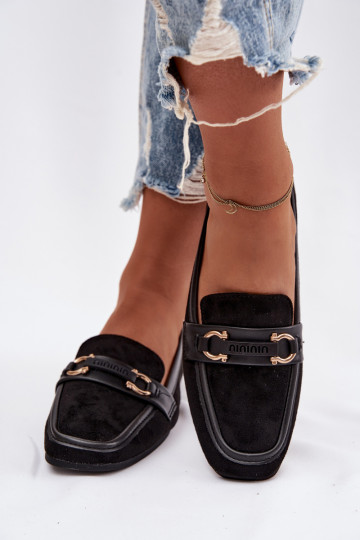 Mocassins femininos com detalhes decorativos, na cor preta Evelora 2