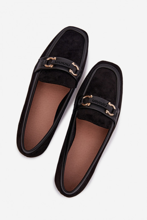 Mocassins femininos com detalhes decorativos, na cor preta Evelora