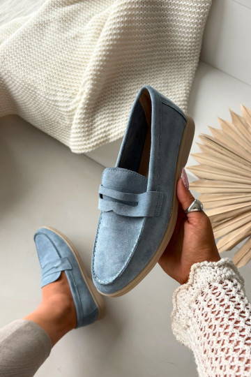 Mocassins femininos de camurça sintética, cor azul Renelia 2