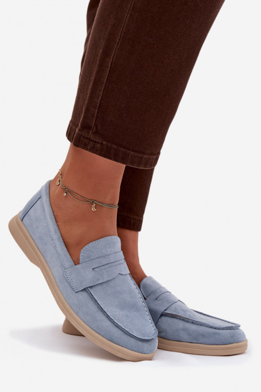 mocassins femininosde camurça ecológicau cor azul Renelia