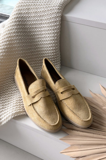 Mocassins femininos de camurça sintética, cor amarela Renelia 2