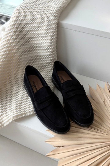 Mocassins femininos de camurça sintética, cor preta Renelia 2