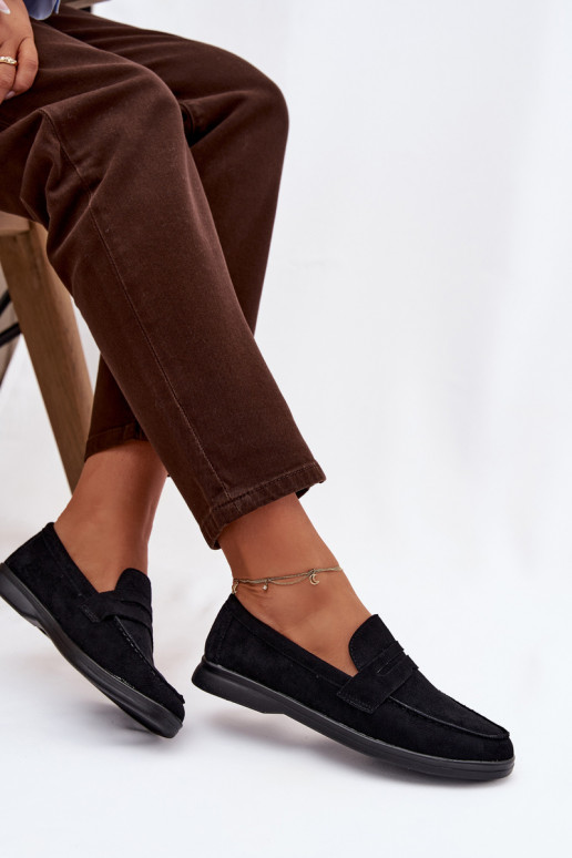 mocassins femininosde camurça ecológicau cor preta Renelia