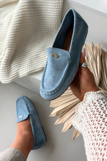 mocassins femininosPequenom cor douradam Detalem cor azul Sarivelle