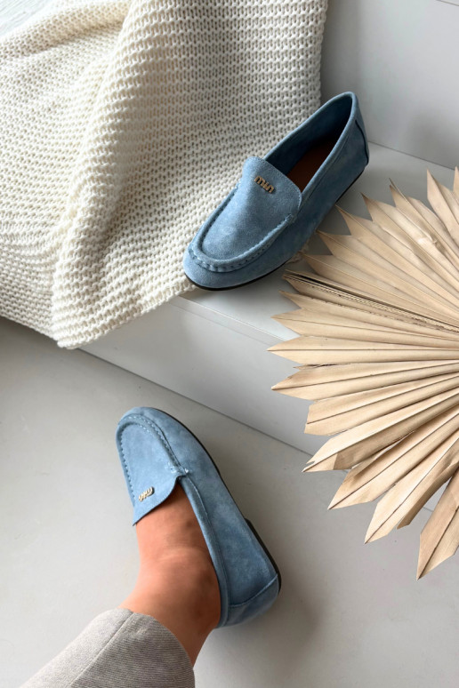 mocassins femininosPequenom cor douradam Detalem cor azul Sarivelle