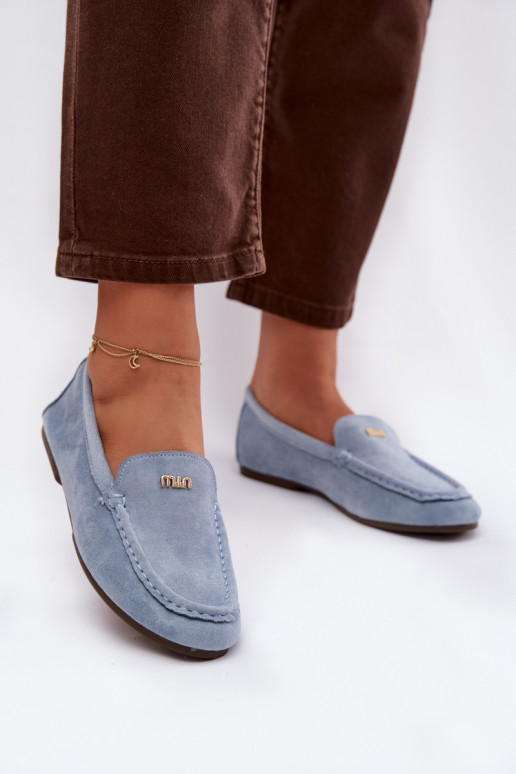 mocassins femininosPequenom cor douradam Detalem cor azul Sarivelle