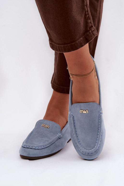 mocassins femininosPequenom cor douradam Detalem cor azul Sarivelle
