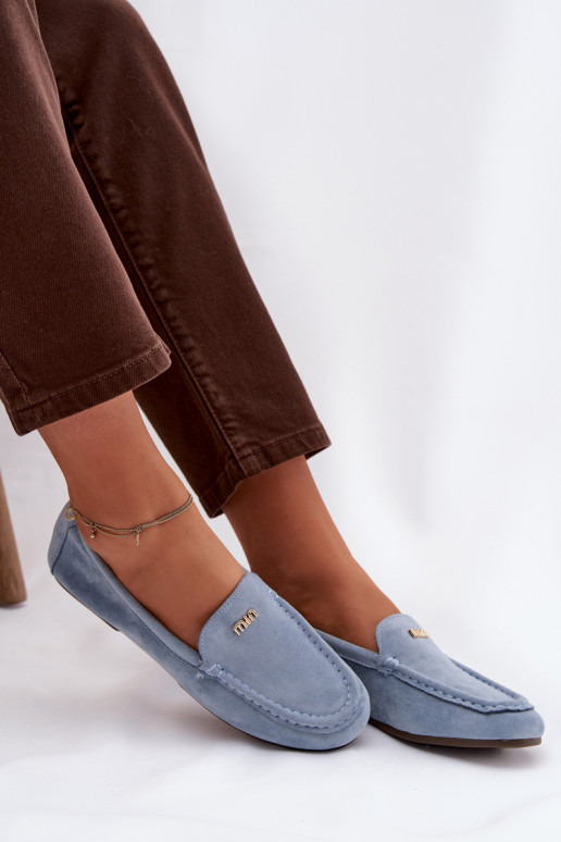 mocassins femininosPequenom cor douradam Detalem cor azul Sarivelle