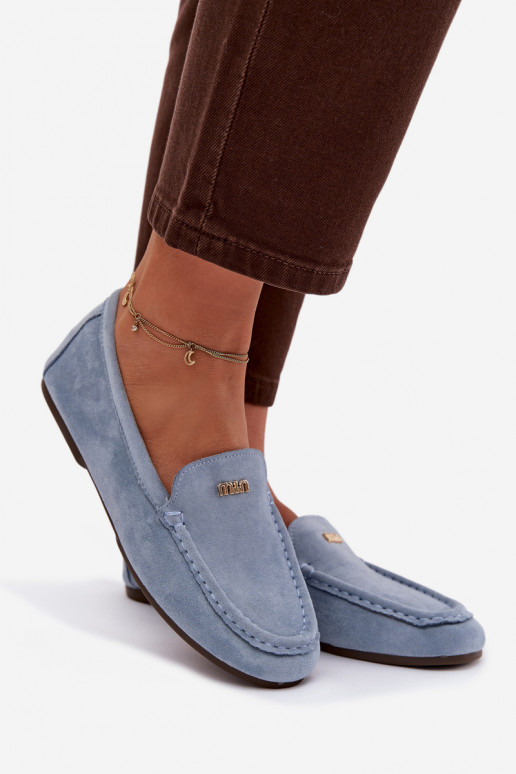 mocassins femininosPequenom cor douradam Detalem cor azul Sarivelle