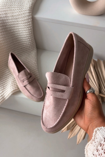 Mocassins femininos de camurça sintética, cor rosa Renelia
