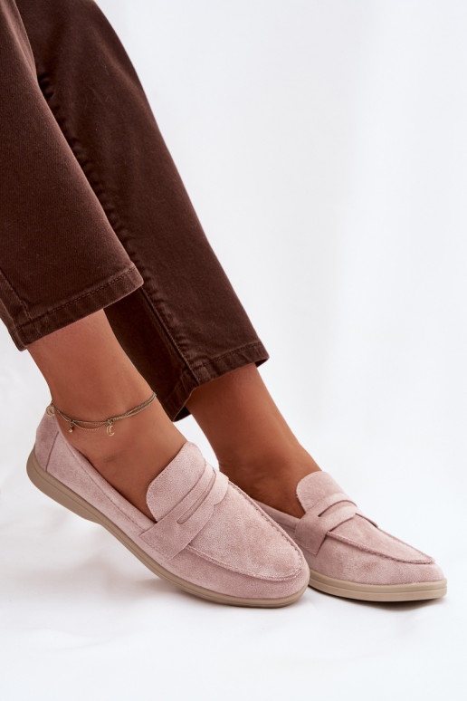 mocassins femininosde camurça ecológicau cor rosa Renelia