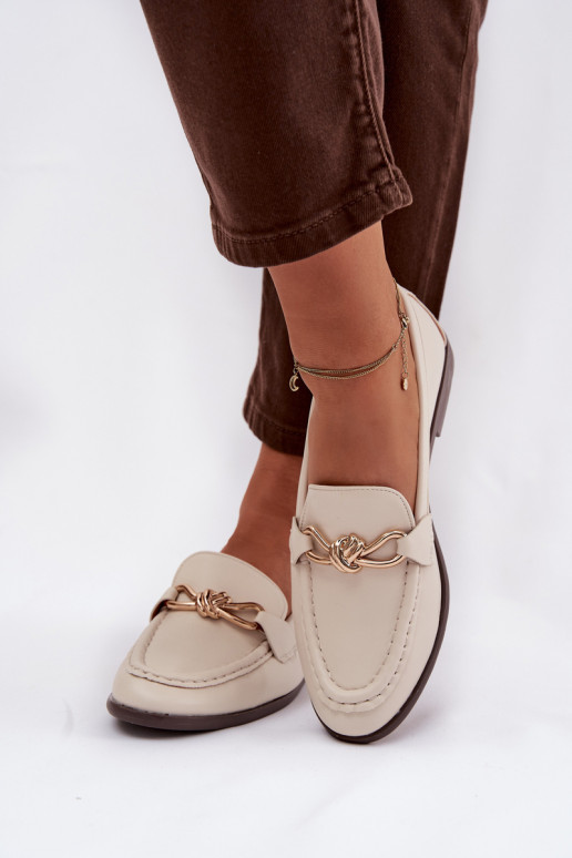 Mocassins Feminino Com decorações Detalem cor de marfim Rosynne