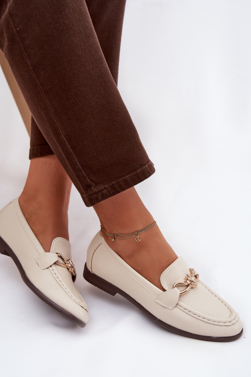 Mocassins Feminino Com decorações Detalem cor de marfim Rosynne