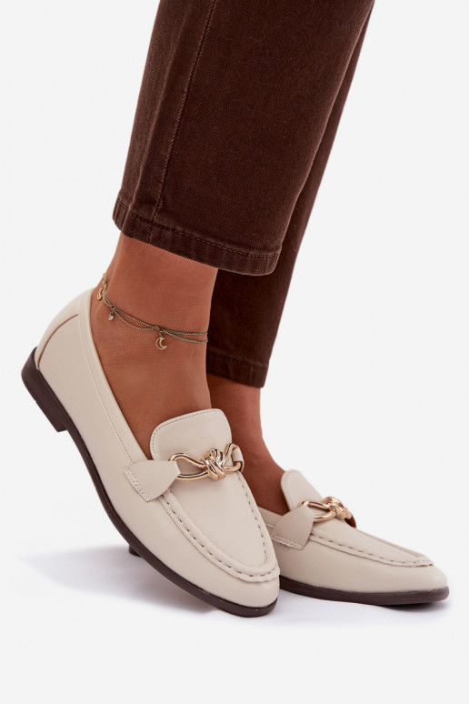 Mocassins Feminino Com decorações Detalem cor de marfim Rosynne