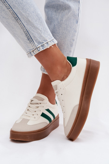 À modalo de tênis Feminino com uma plataforma de couro ecológico Branco-cor verde Elaraven