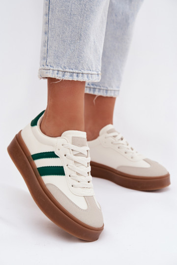 À modalo de tênis Feminino com uma plataforma de couro ecológico Branco-cor verde Elaraven 2