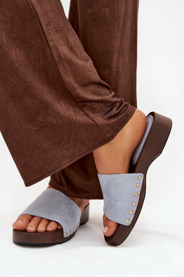 Chinelos femininos Ze cor douradami Pregos cor azul Ferinna