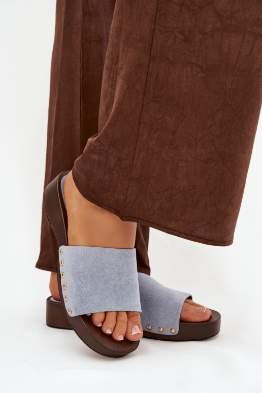 Chinelos femininos Ze cor douradami Pregos cor azul Ferinna