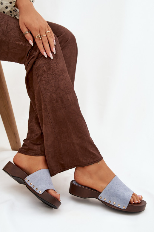 Chinelos femininos Ze cor douradami Pregos cor azul Ferinna