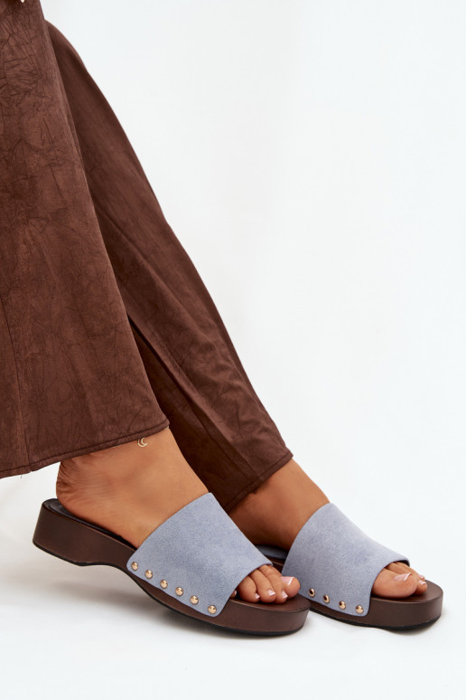 Chinelos femininos Ze cor douradami Pregos cor azul Ferinna