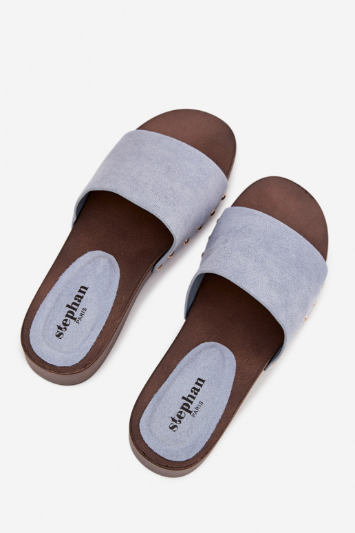 Chinelos femininos Ze cor douradami Pregos cor azul Ferinna