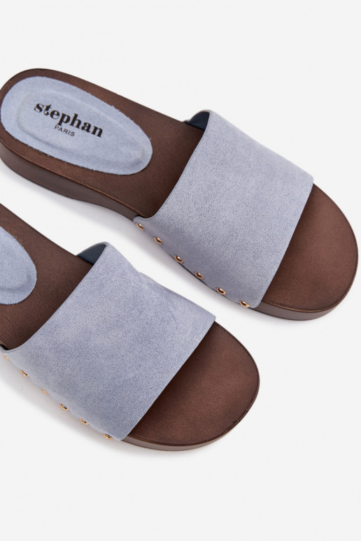 Chinelos femininos Ze cor douradami Pregos cor azul Ferinna