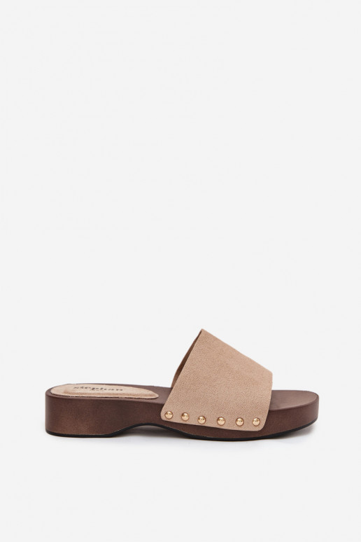 Chinelos femininos Ze cor douradami Pregos bege Ferinna