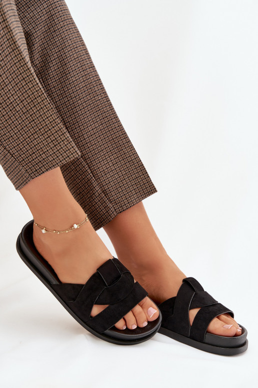 Chinelos femininos de camurça ecológicaoParae com listras cor preta Tem que serrivessa