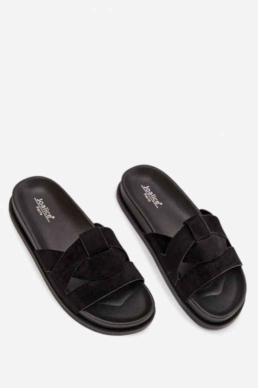 Chinelos femininos de camurça ecológicaoParae com listras cor preta Tem que serrivessa