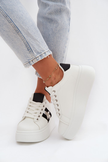 Tênis femininos brancos de estilo esportivo com plataforma Palvessa 2