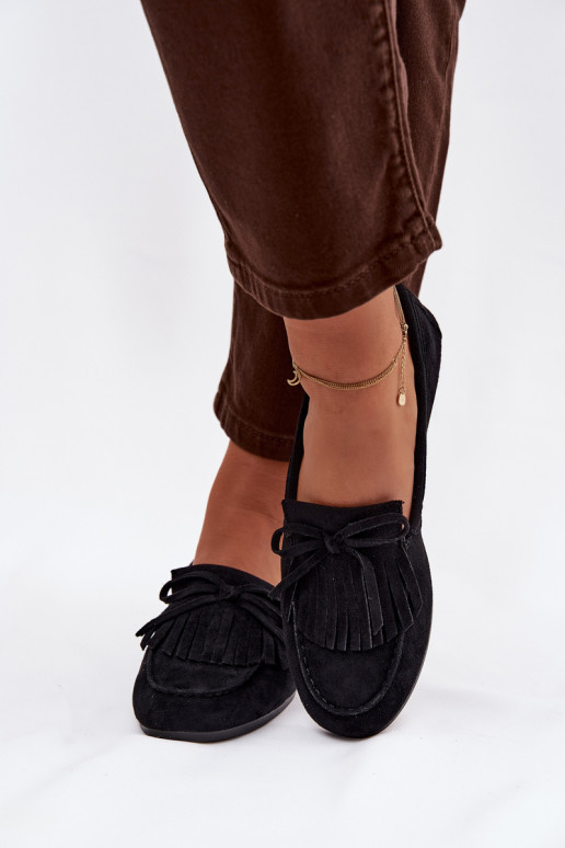 mocassins femininos com franjas cor preta Janelisse