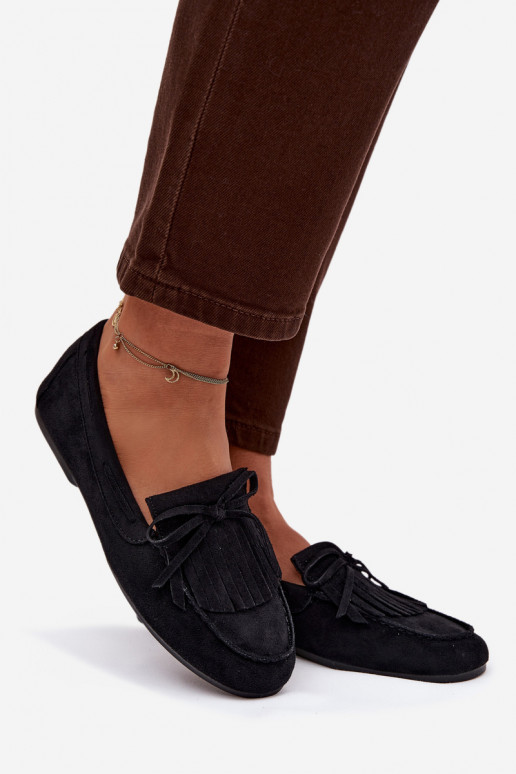 mocassins femininos com franjas cor preta Janelisse
