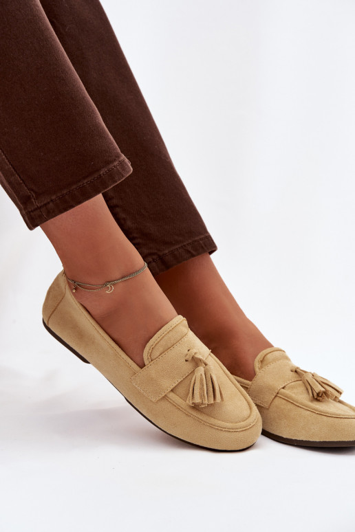 Mocassins Apartamento feminino com franjas cor amarela Tem que serrilisse