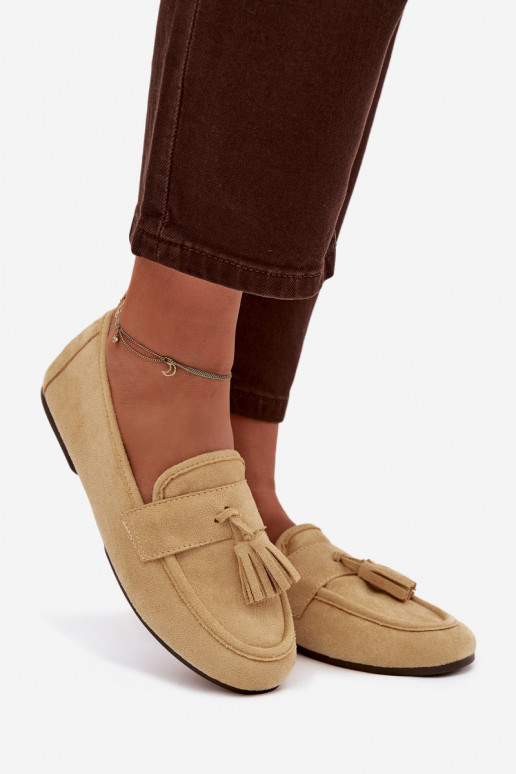 Mocassins Apartamento feminino com franjas cor amarela Tem que serrilisse