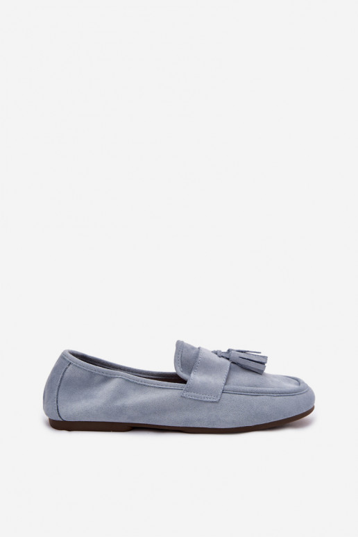 Mocassins Apartamento feminino com franjas cor azul Tem que serrilisse