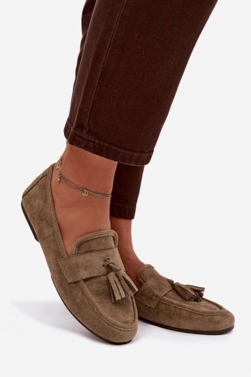 Mocassins Apartamento feminino com franjas cor verde Tem que serrilisse