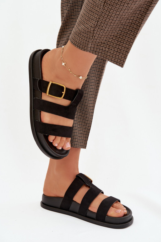 Chinelos femininos com listras I Złotą com fivelas cor preta Ulirissa