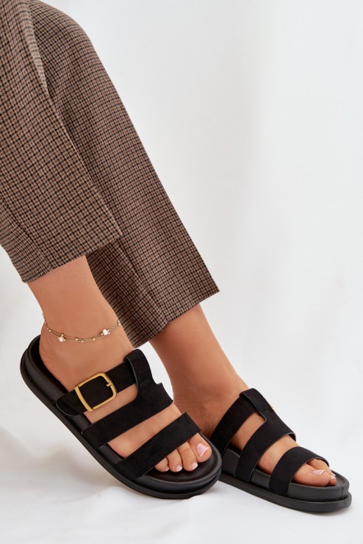 Chinelos femininos com listras I Złotą com fivelas cor preta Ulirissa