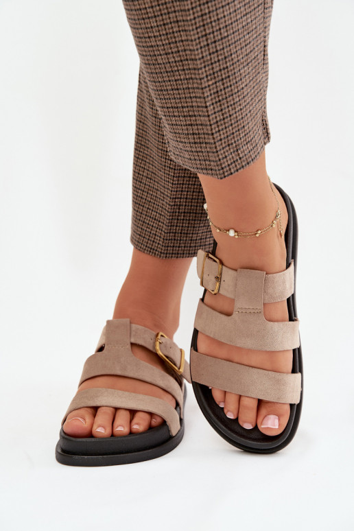 Chinelos femininos com listras I Złotą com fivelas bege Ulirissa