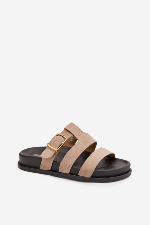 Chinelos femininos com listras I Złotą com fivelas bege Ulirissa