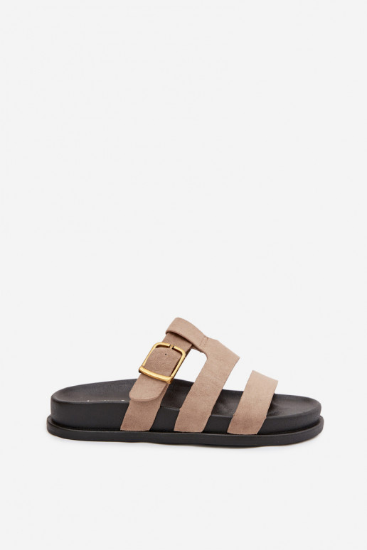 Chinelos femininos com listras I Złotą com fivelas bege Ulirissa
