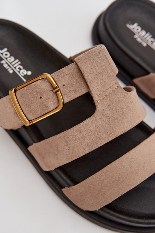 Chinelos femininos com listras I Złotą com fivelas bege Ulirissa