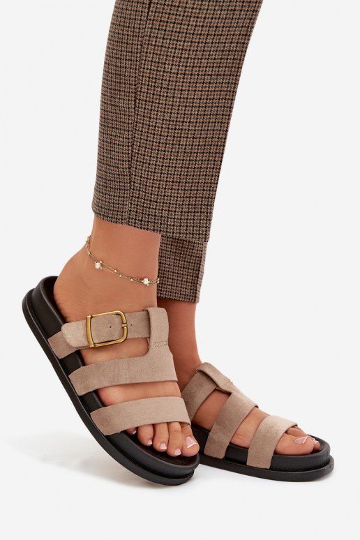 Chinelos femininos com listras I Złotą com fivelas bege Ulirissa