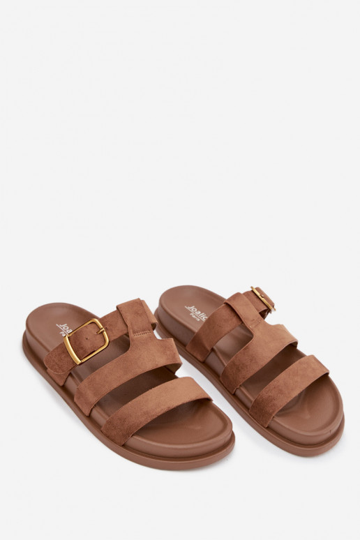 Chinelos femininos com listras I Złotą com fivelas cor marrom Ulirissa