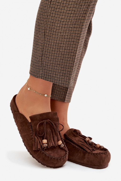 Chinelos femininos Mule com franjas I cor coralikami CzekoladoParae Belissa