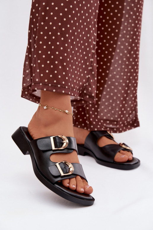 Chinelos femininos Ze cor douradami com fivelasmi cor preta Danelle