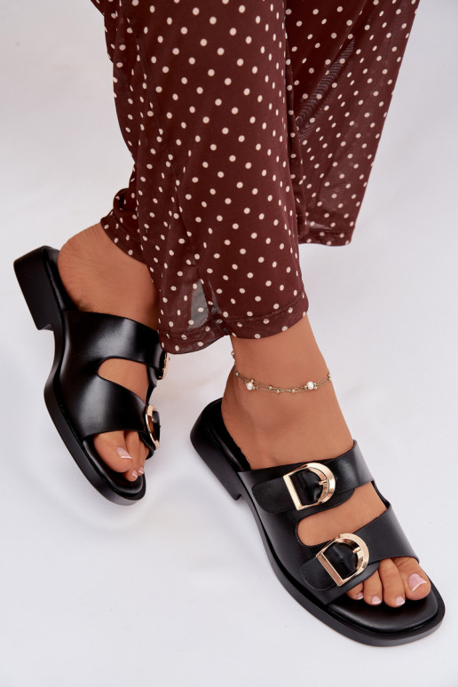 Chinelos femininos Ze cor douradami com fivelasmi cor preta Danelle