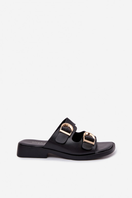 Chinelos femininos Ze cor douradami com fivelasmi cor preta Danelle