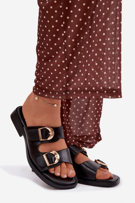 Chinelos femininos Ze cor douradami com fivelasmi cor preta Danelle